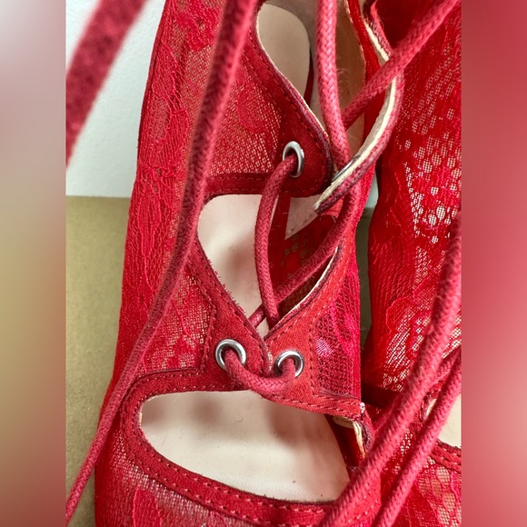 Red Wrap Around Ankle Lace Up Heels / Charlotte Russe - Picture 9 of 13